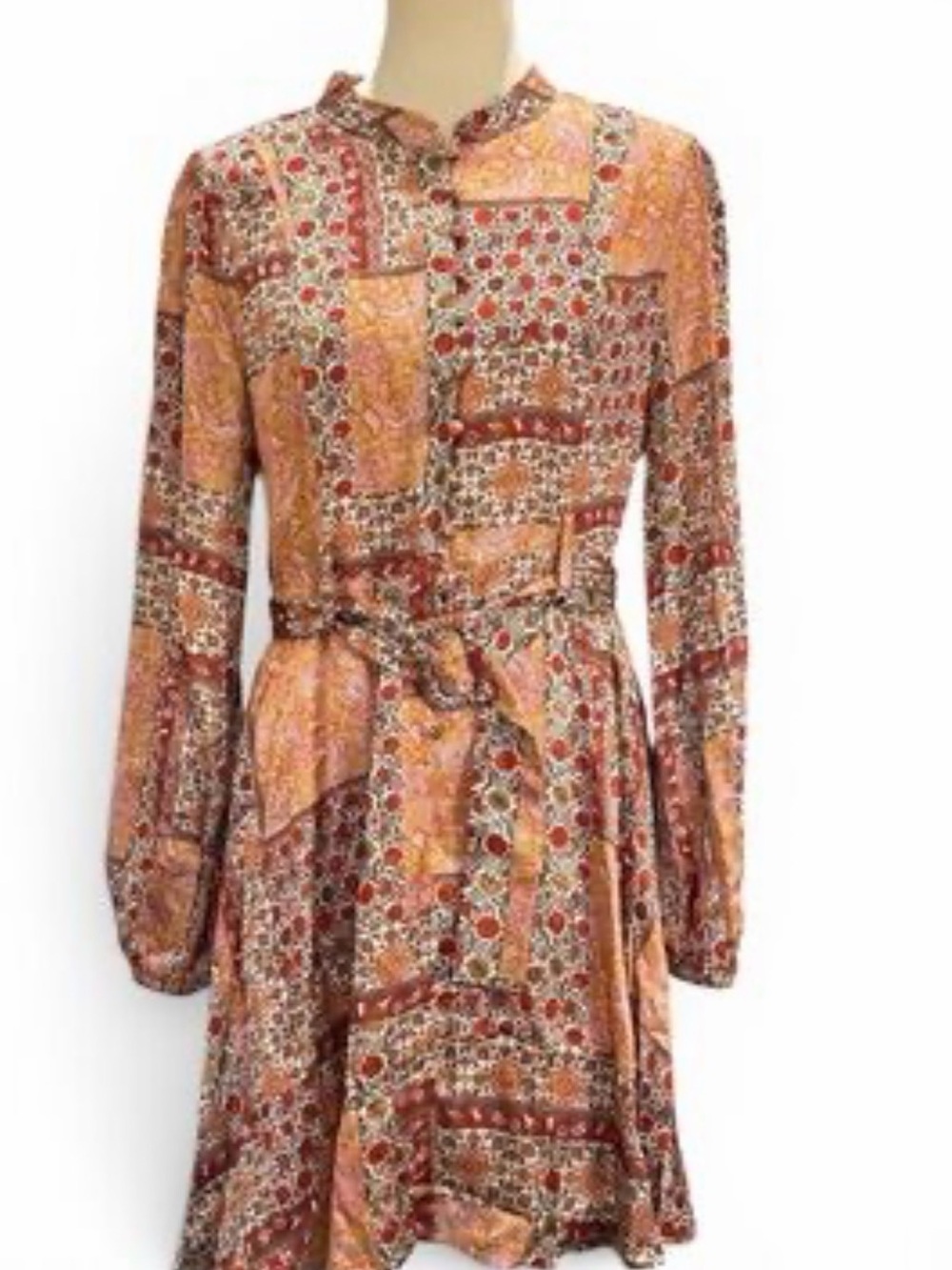 dRA Patchwork Print Long-Sleeve Dress